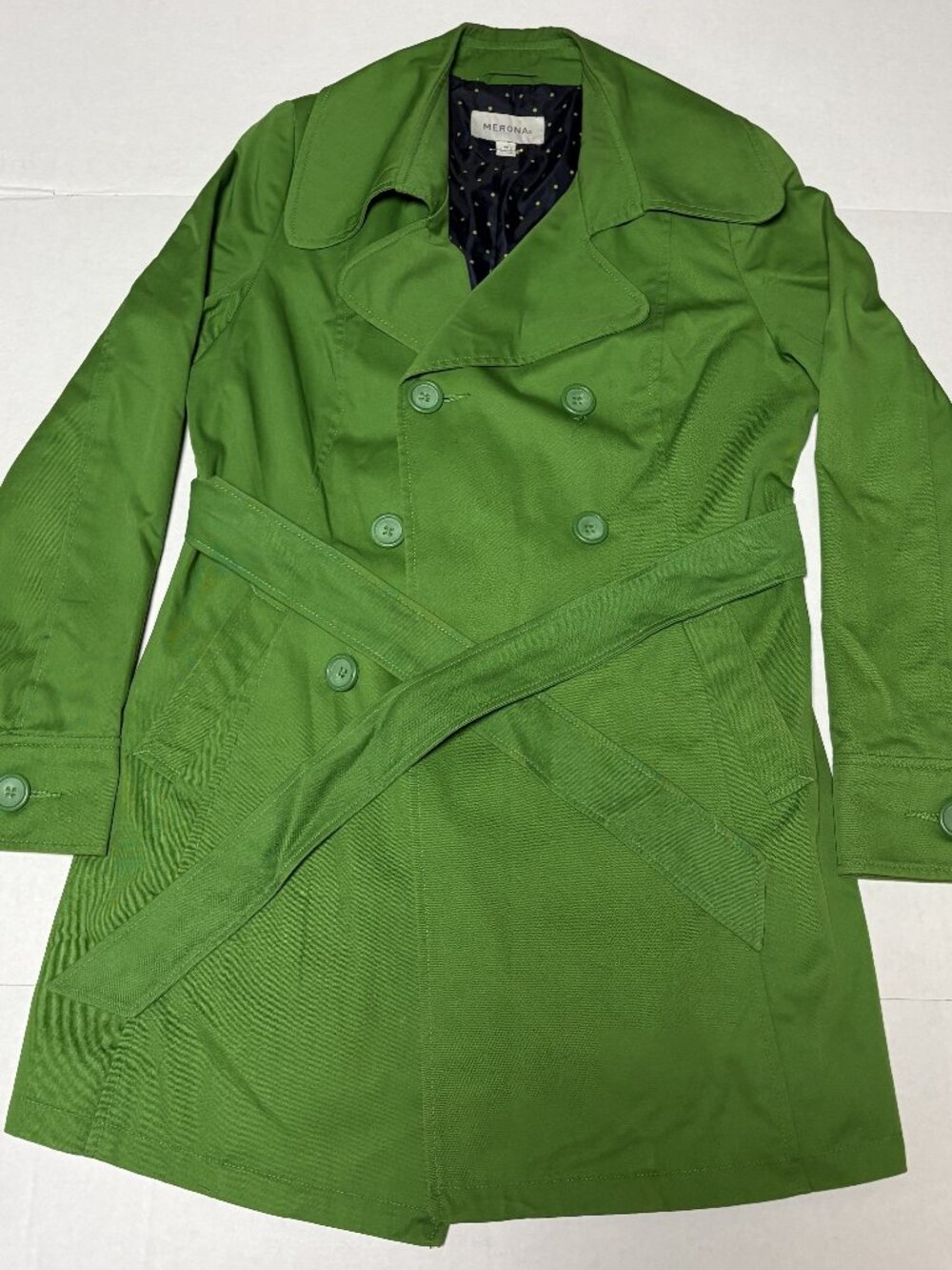Merona Green Double Breasted Trench Coat Womens Medium Kelly Green Y2K